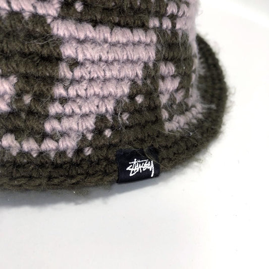 【美品】STUSSY ステューシー/WAVES ニット バケットハット/カーキ