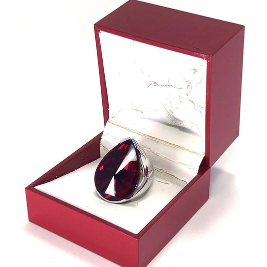【美品・箱付き】Baccarat バカラ/サイケデリック リング/13号/クリスタルグラス・SV925/レッド・シルバー/BC373