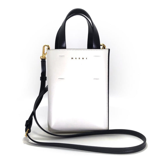 【美品】MARNI マルニ/ミュゼオ ナノ バイカラー 2way ショルダーバッグ/レザー/ホワイト・ピンク