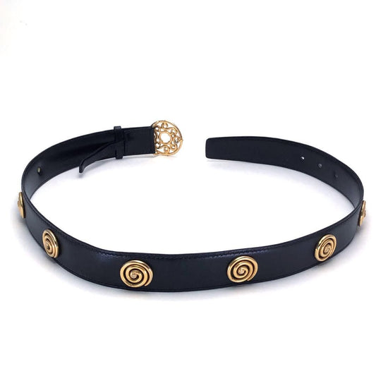 【ヴィンテージ・美品】CELINE セリーヌ/サークル GP バックル ベルト/レザー・GP/ブラック・ゴールド