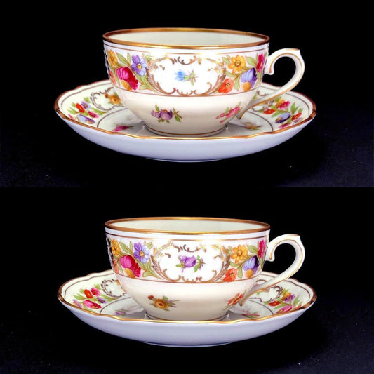 【美品】Schumann Bavaria シューマンババリア/ドレスデンフラワー カップ&ソーサー 皿 大・小 2セット/陶器/マルチカラー