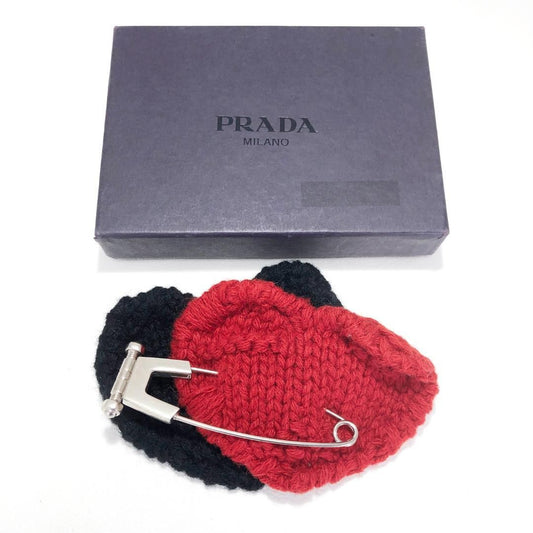【美品】PRADA プラダ/ハートモチーフ ピンブローチ コサージュ/ウール・メタル/レッド ブラック