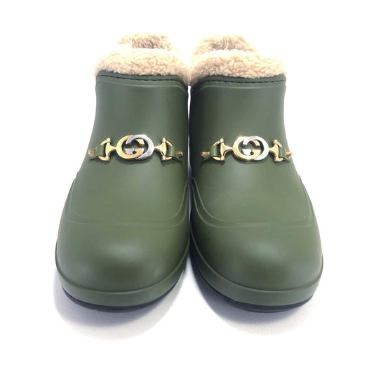 【美品】GUCCI グッチ/メンズ/ホースビット付き リアルムートン ボア アンクルブーツ/ダブルG/7 26cm/ラバー/グリーン