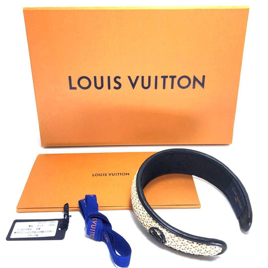 【美品】LOUIS VUITTON ルイヴィトン/ヘッドバンド ラフィア M77534/ラフィア・ラムレザー・シルク/NOIR(ノワール)