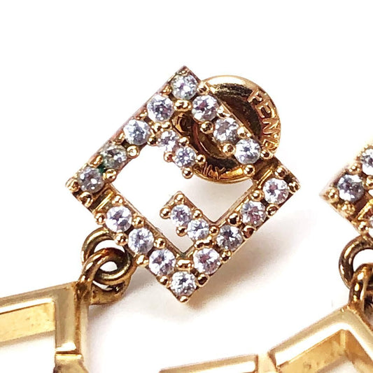 【美品】FENDI フェンディ/スターモチーフ ピアス 3523/FF スワロフスキー/GP/ゴールド