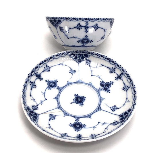 Royal Copenhagen ロイヤルコペンハーゲン/ブルーフルーテッド ハーフレース カップ&ソーサー/陶器/ホワイト・ブルー