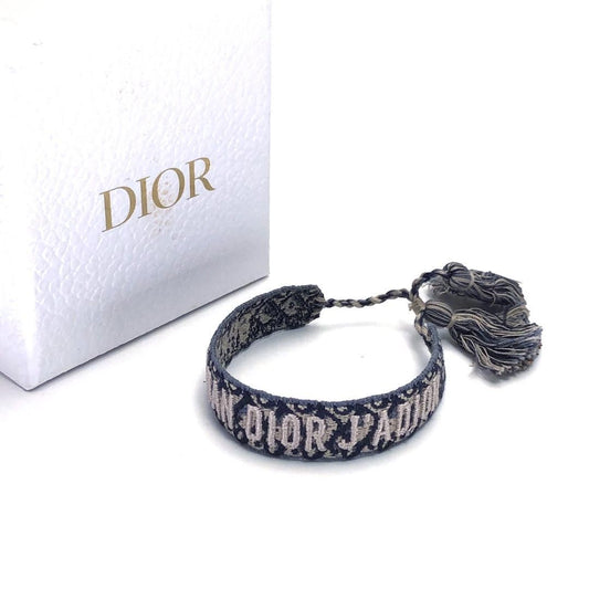 【美品・箱付き】Christian Dior クリスチャンディオール/オブリーク ミサンガ ブレスレット/ファブリック/ブラック・ホワイト