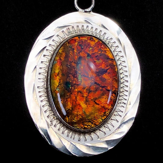 【希少・美品】メキシカンジュエリー/ネックレス/アンモライト・SV925/琥珀色・シルバー