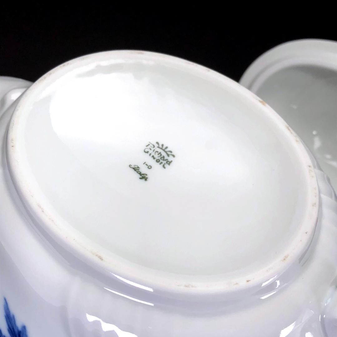 【美品】Richard Ginori リチャードジノリ/ベッキオブルー フラワーブーケ ティーポット/陶器/ホワイト・ブルー