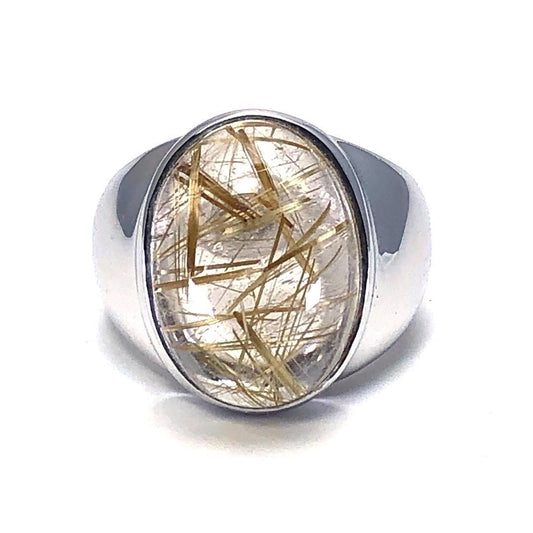 【美品】 ゴールドルチルクォーツ/16号/ ゴールドルチルクォーツ・SV925・パラジウム/シルバー・ゴールド・クリア