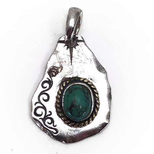 SAAD/アラベスクメタル・キングマンタ ペンダントトップ/ターコイズ・SV925/グリーン・シルバー