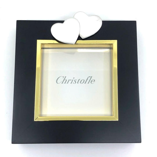 【美品・箱付き】Christofle クリストフル/ダブルハート フォトフレーム 写真立て/クリストフルシルバー・ウッド/ブラック・ゴールド・シルバー