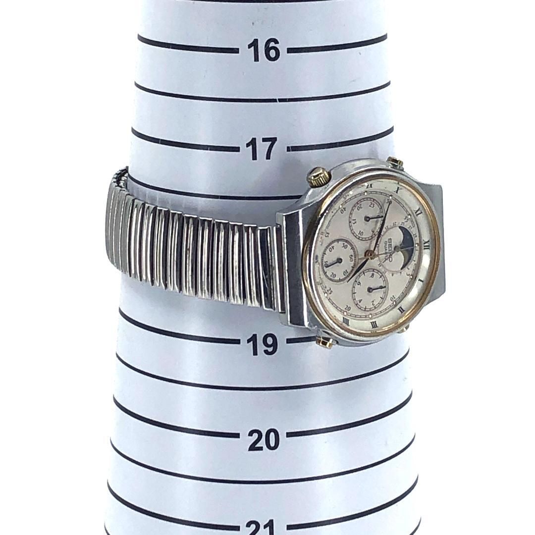 【電池交換済み】SEIKO セイコー/ムーンフェイズ クロノ 7A48-7000/クォーツ/ステンレス/シルバー・ホワイト・ゴールド