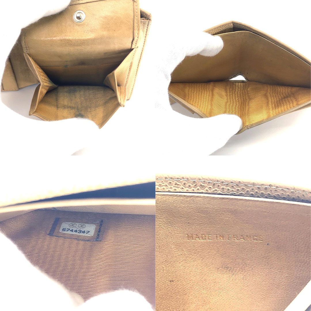 【美品・シール有】CHANEL シャネル/キャビアスキン ココマーク 二つ折り財布/レザー/イエロー