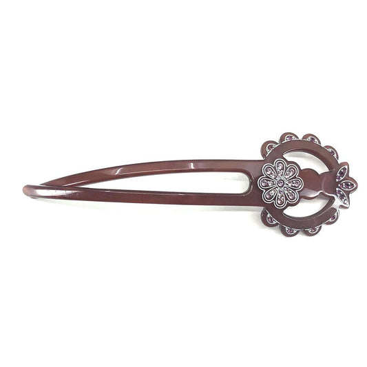 ALEXANDRE DE PARIS アレクサンドルドゥパリ/ヘアアクセサリー ヘアコーム かんざし フラワー 花/カラー ラインストーン/ブラウン パープル/AP05