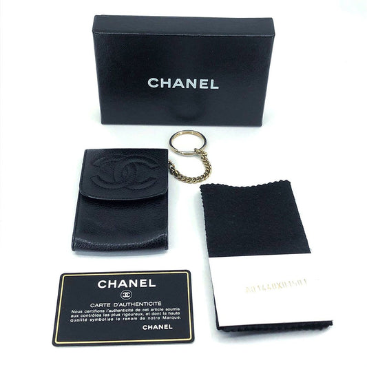 【箱・ギャランティカード付き・シール有り】CHANEL シャネル/キーリング付 シガレットケース キーケース/キャビアスキン/ブラック