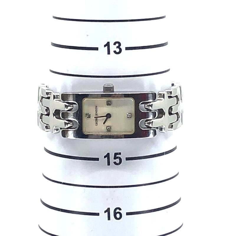 【美品】Georg Jensen ジョージジェンセン/レディース 腕時計 376/クォーツ/ステンレス シェル文字盤 4PD/シルバー ホワイト