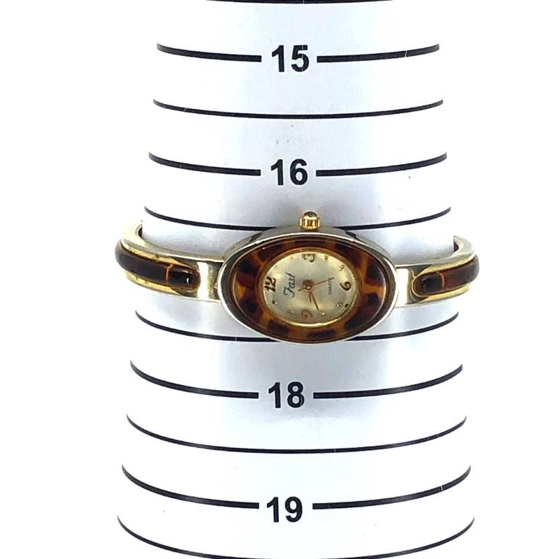 【電池交換済み】Fast ファスト/レディース バングルウォッチ/クォーツ/アセテート・ステンレス/ブラウン・ゴールド