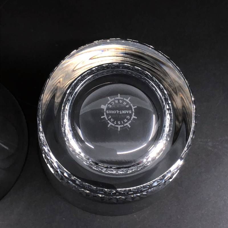 【美品・箱付き】SAINT-LOUIS サンルイ/ダイヤカット シルバーリム ペアグラス/クリスタルグラス/クリア・シルバー