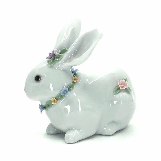 【美品】LLADRO リヤドロ/花飾りの白うさぎ II フィギュリン/陶器/マルチカラー