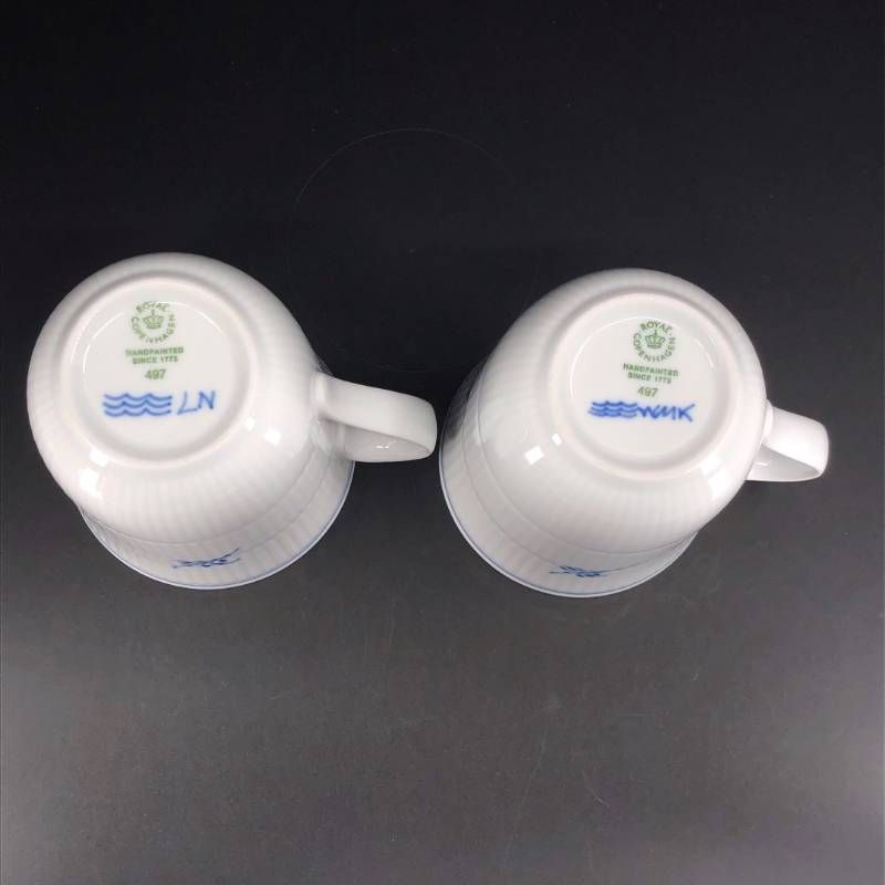 【美品】Royal Copenhagen ロイヤルコペンハーゲン/ブルーフルーテッド プレイン ペア マグカップ/陶器/ホワイト・ブルー