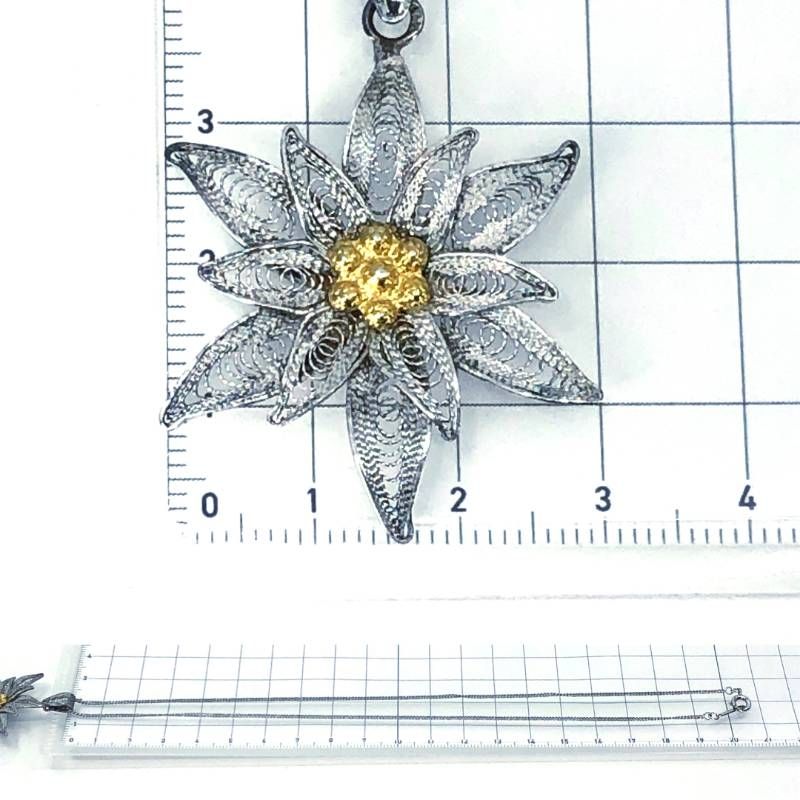 【美品】ヴィンテージ エーデルワイスの花 ネックレス/銀線細工/SV925/シルバー・ゴールド