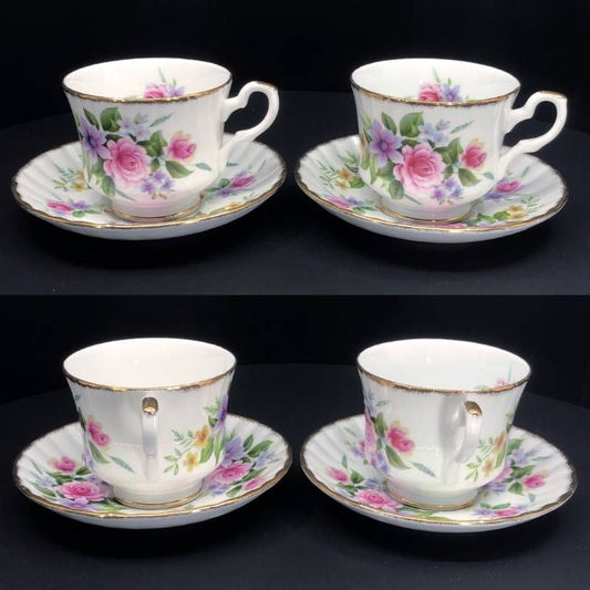 Royal Stafford ロイヤルスタッフォード/カップ&ソーサー(2客)・プレート(小 2枚) セット/陶器/ホワイト・ピンク・パープル
