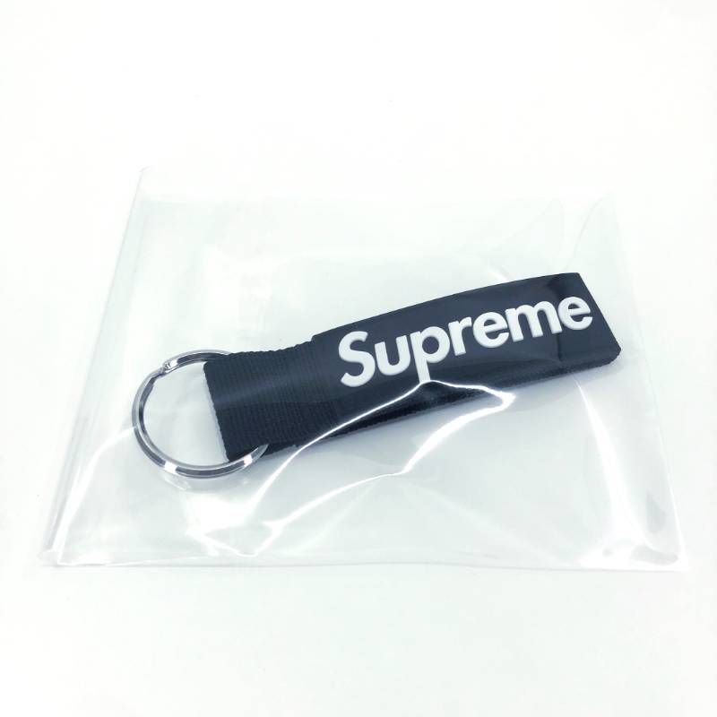 【未使用】SUPREME シュプリーム/23SS ウェビング キーチェーン/ラバーパッチ ボックスロゴ/ブラック・シルバー