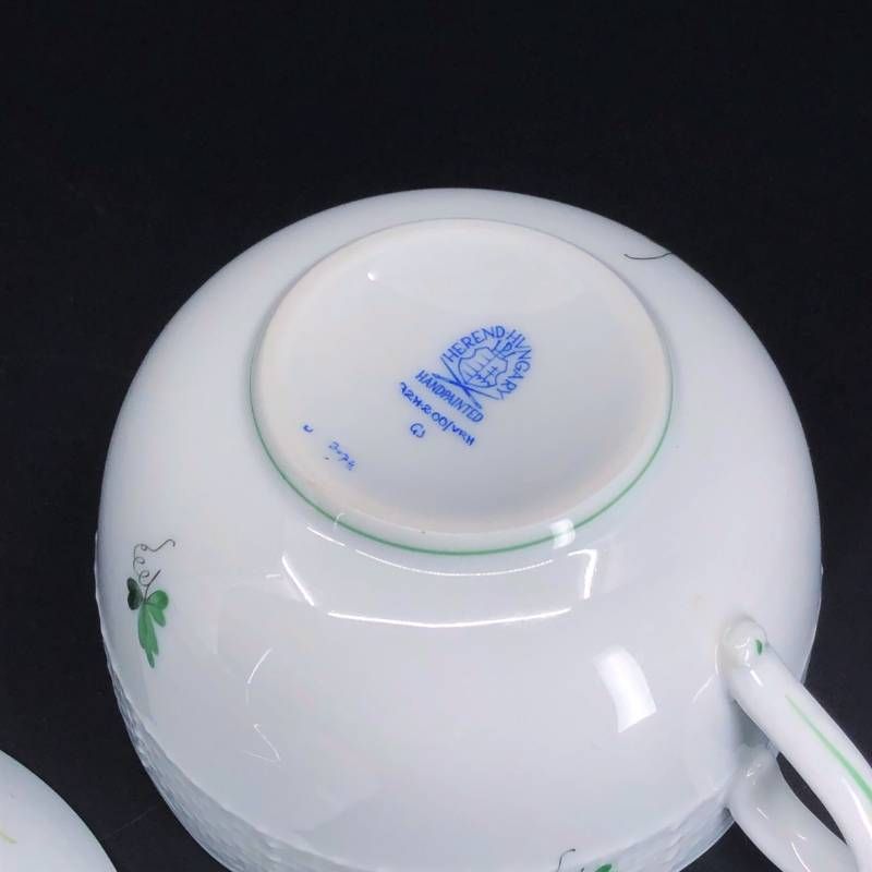 【美品】Herend ヘレンド/ウィーンのバラ カップ&ソーサー/陶器/ホワイト・グリーン