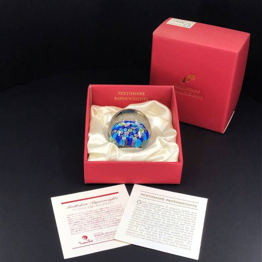 【美品・箱付き】PERTHSHIRE パースシャー/ミルフィオリ ペーパーウェイト 置物/グラス/クリア・ブルー