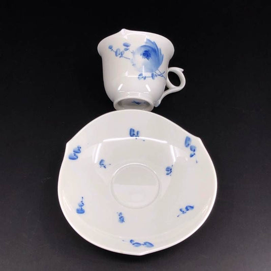 【訳あり・売り切り・美品】MEISSEN マイセン/青い花 モカ カップ&ソーサー/陶器/ホワイト・ブルー