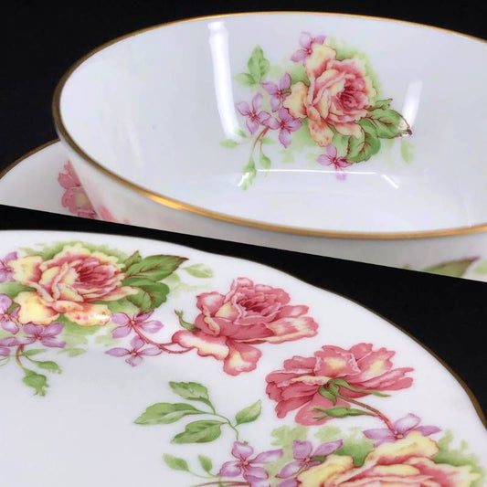 【美品】BERNARDAUD LIMOGES ベルナルドリモージュ/アンペラトリス ユージェニー カップ&ソーサー・デザートプレート セット 金彩/陶器/ホワイト・ピンク・ゴールド