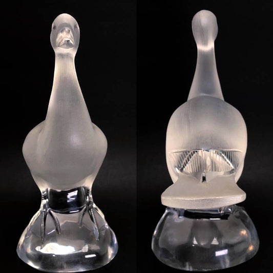 【美品】Lalique ラリック/ラージサイズ アヒル ダック バード 鳥 オブジェ 置物 フィギュリン/25cm/クリスタルグラス/乳白色 クリア