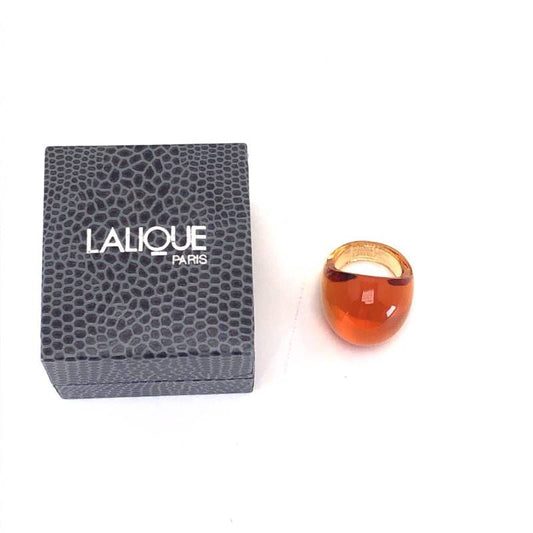 【美品・箱付き】Lalique ラリック/カボション リング/12号/グラス/琥珀色/M03316