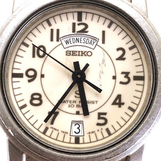 SEIKO セイコー/SUS 7N33-6050/クォーツ/ステンレス・キャンバス/シルバー・クリーム・カーキ
