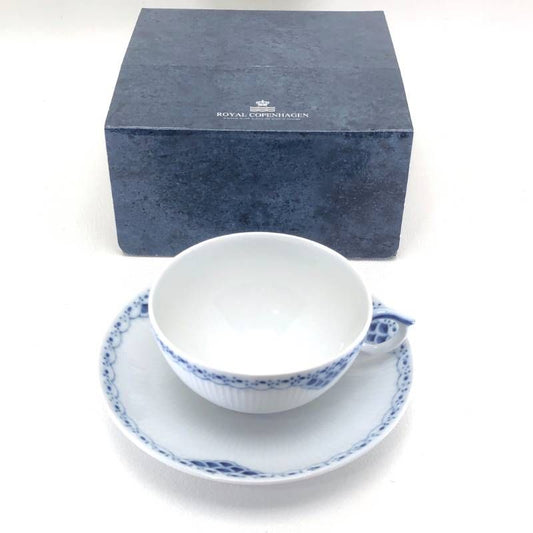 【美品・箱付き】Royal Copenhagen ロイヤルコペンハーゲン/プリンセス ティー カップ&ソーサー/陶器/ホワイト・ブルー