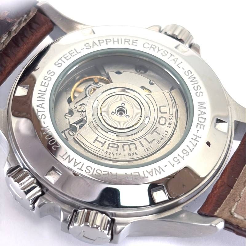 【美品・箱・取説付】Hamilton ハミルトン/カーキ ネイビー GMT H776151/自動巻き/ステンレス・レザー/シルバー・ブラック・ブラウン