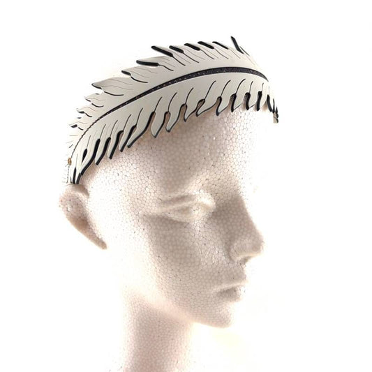 【美品】ALEXANDRE DE PARIS アレクサンドルドゥパリ/フェザー 羽根デザイン ワイド カチューシャ/アセテート・カラーストーン/ブラック・クリーム・鼈甲色