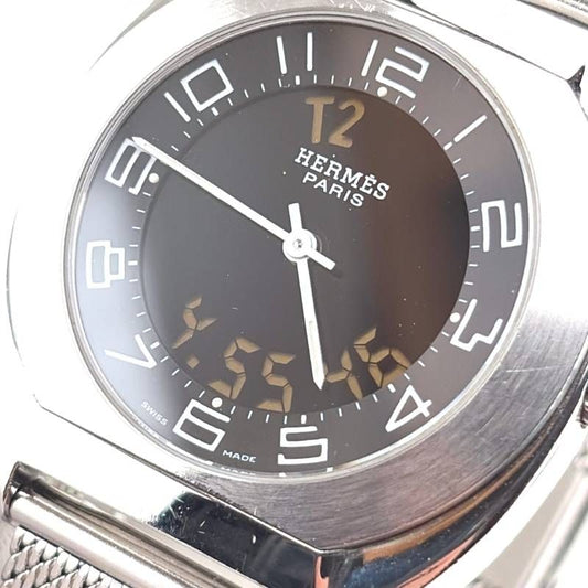 【美品・ベルト交換】HERMES エルメス/エスパス デジアナ ES1.710/クォーツ/ステンレス/シルバー・ブラック