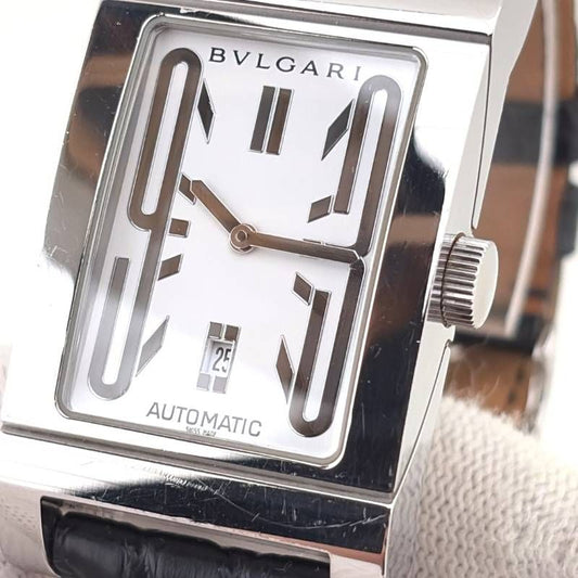 【美品】BVLGARI ブルガリ/レッタンゴロ RT45S/自動巻き/ステンレス・レザー/シルバー・ホワイト・ブラック