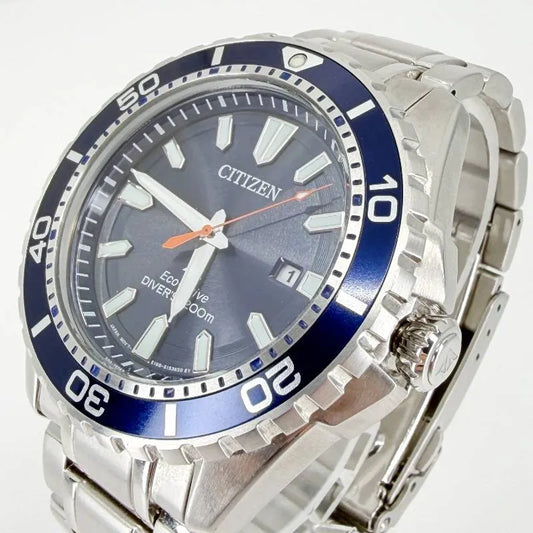 【美品】CITIZEN シチズン/エコドライブ E168-S111510/ソーラークォーツ/ステンレス/シルバー・ブルー