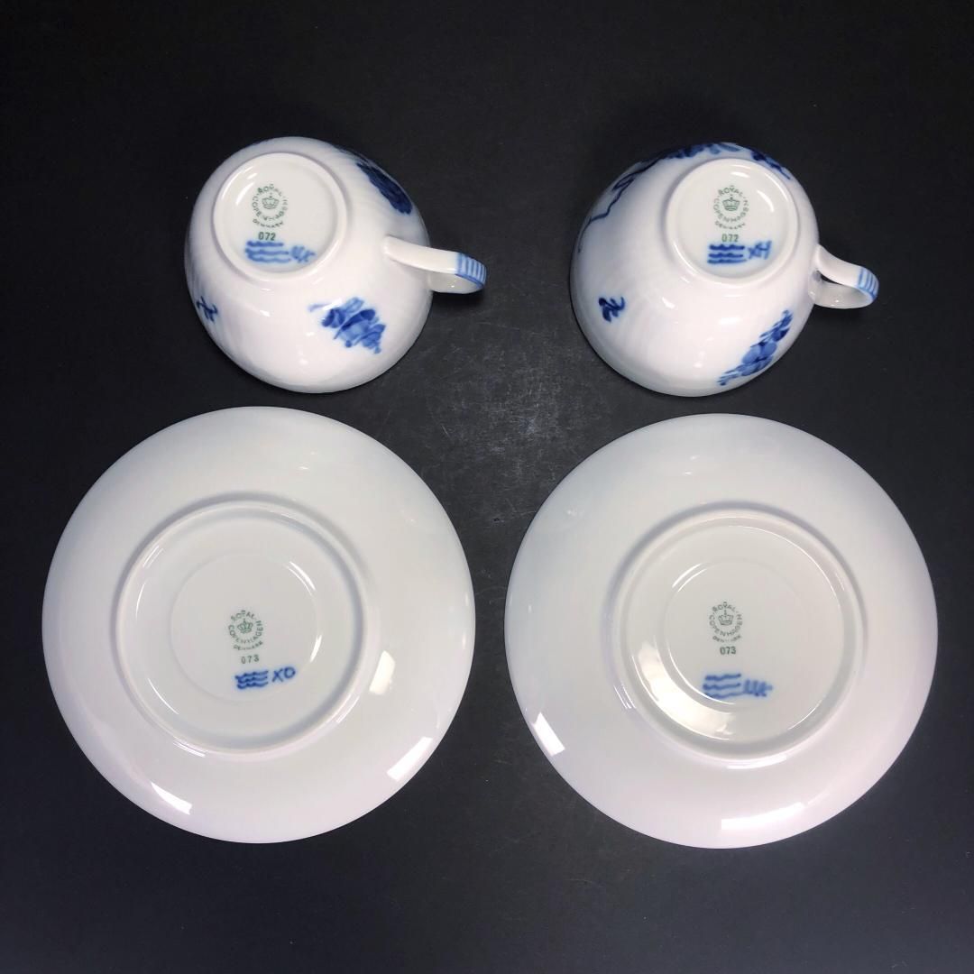 【美品】Royal Copenhagen ロイヤルコペンハーゲン/ブルーフラワーカーブ ペア カップ&ソーサー/陶器/ホワイト・ブルー
