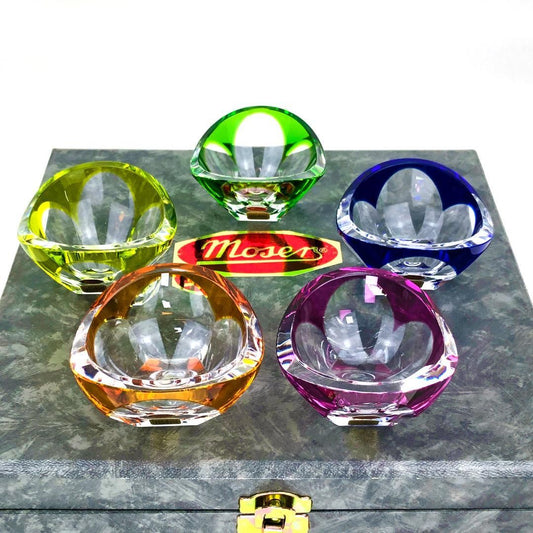 【美品・専用ケース付き】MOSER モーゼル/クリスタル トレイ/全5色 セット/クリスタルグラス/イエロー オレンジ グリーン パープル ブルー