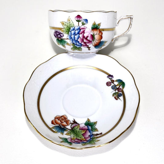 【美品】HEREND ヘレンド/ヴィクトリア・ゴールド カップ&ソーサー 金彩/陶器/ホワイト・マルチカラー/HV04