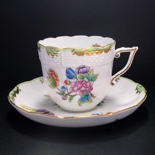 【訳あり・売り切り】HEREND ヘレンド/ヴィクトリア・ブーケ コーヒー カップ&ソーサー/HV3/花 蝶/金彩/陶器/ホワイト