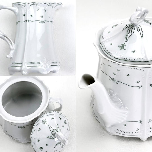 【美品】TIRSCHENREUTH ティルシェンロイト/ババリア ティーポット・シュガーポット・クリーマー/陶器/ホワイト