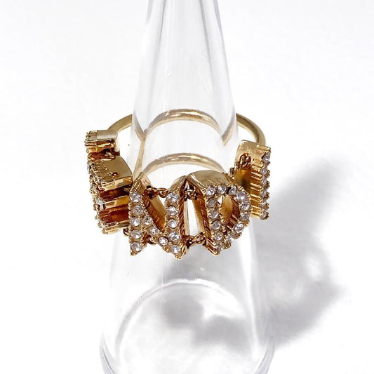 【美品】FENDI フェンディ/レディース ロゴ ラインストーン ゴールド リング/GP/11号/ゴールド