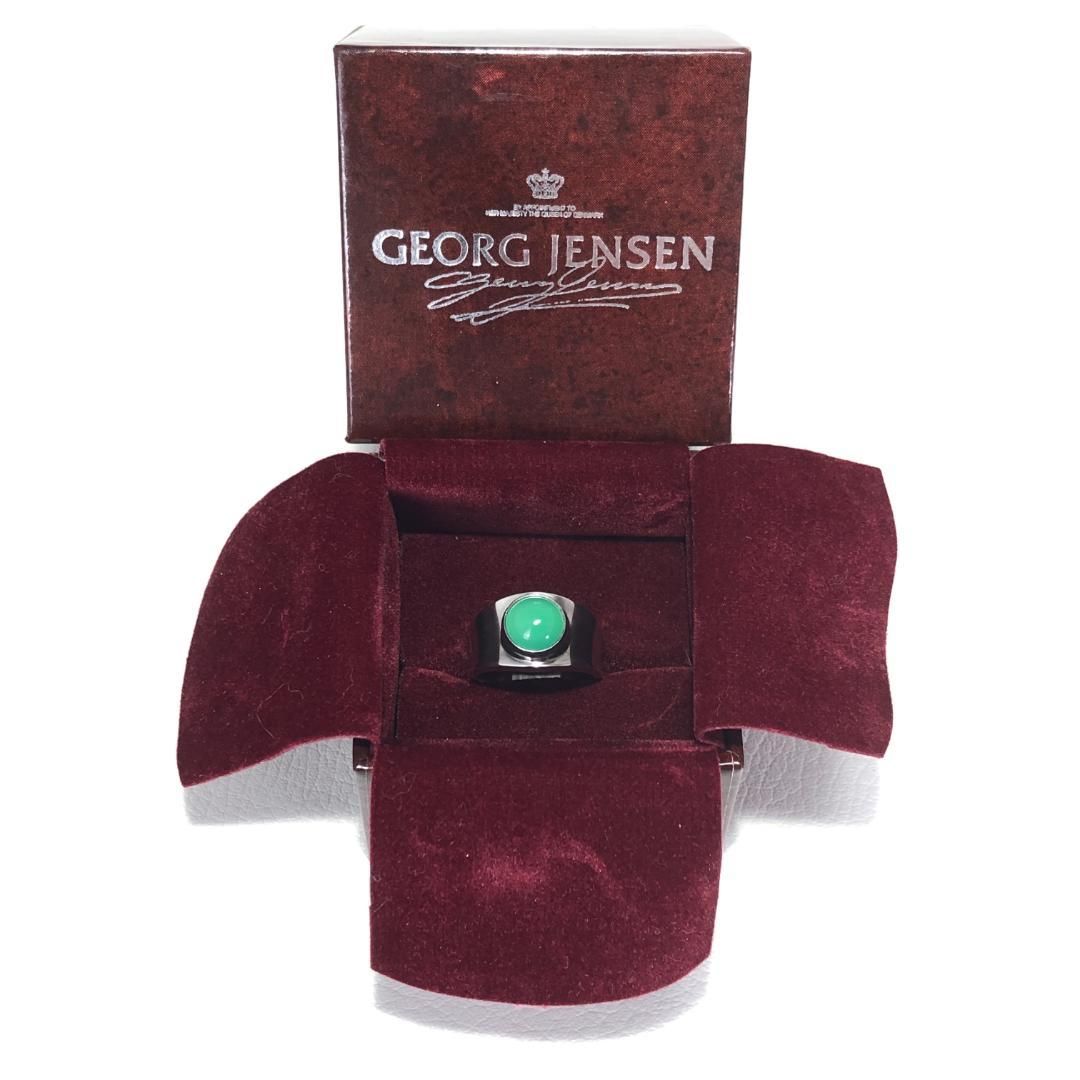 【美品・箱付き】Georg Jensen ジョージジェンセン/グリーンアゲート リング 指輪/12号/SV925・グリーンアゲート 緑瑪瑙/シルバー・グリーン
