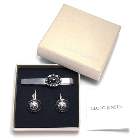 【美品・箱付】Georg Jensen ジョージジェンセン/ヘマタイトネクタイピン・カフスセット/SV925S/シルバー