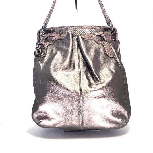 【美品・保管袋付き】Cartier カルティエ/マルチェロ ホーボー ショルダーバッグ/パイソン/メタリック ブロンズ